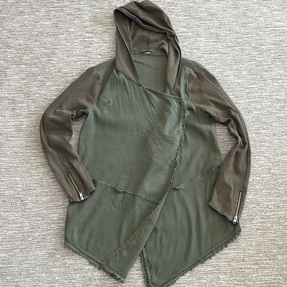 Free People Hooded Snap Draped Cardigan Jacket Size M Linen French Terry Mix - Picture 5 of 15